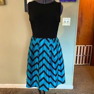Black and Blue Chevron High Neckline Dress